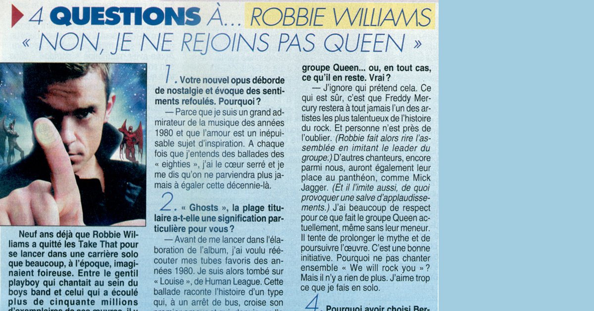 Article : 4 Questions à Robbie dans Ciné Télé Revue
