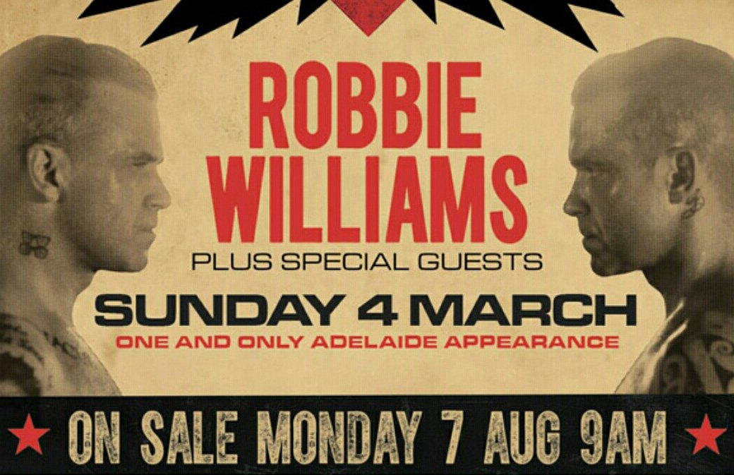 Officiel : Robbie en concert le 4 Mars 2018 à Adelaïde